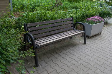 New Modern Bench in Park, Outdoor City Mimarlık, Wooden Benches, Outdoor Chair, Urban Public Mobilya, Empty Plank Seat, Comforable Bench in Recreation Area