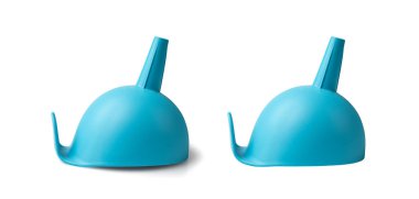 Plastik huni Isolated, Kitchen Utensil, Ekipman, Tünel Konsepti, Beyaz Arkaplanda Mavi Plastik Huni