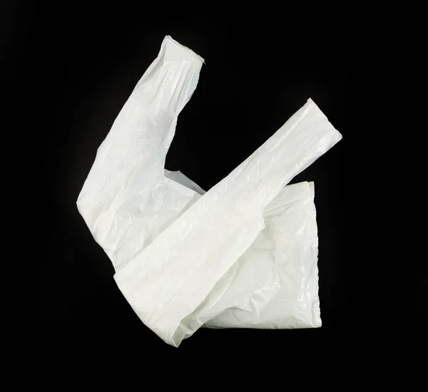 Складные Белые Пластиковые Мешки Черном Фоне Мятые Пластиковые Мешки После — стоковое фото