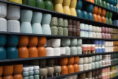 Renkli saksı, saksı deseni, yeni seramik çömlek, çeşitli kil el işi, bahçe vazosu tasarımı, el yapımı dekoratif saksı satışı