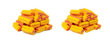 Sakız Küpleri Çiğneme Küpü İzole, Meyve Rengi Sakız Seti, Beyaz Arkaplanda Tatlı Pembe Sakız