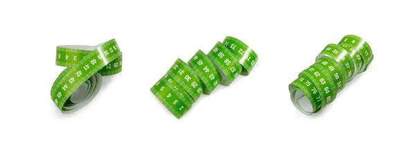 Measuring Tape Isolated Green Measure Tapes Sewing Metric Tape White — 스톡 사진