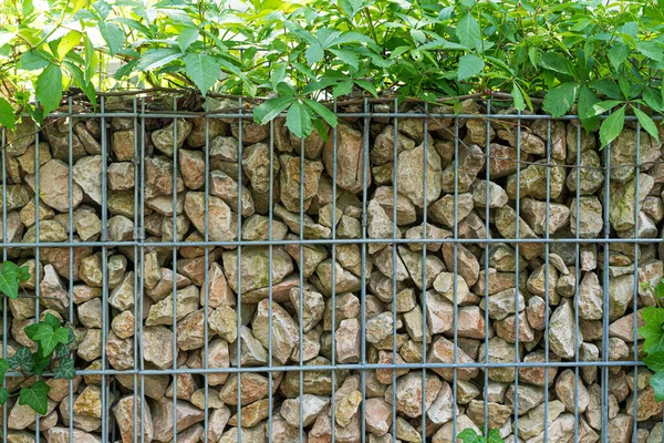 Gabion Stone Fence, Retaining Wall Gabion Baskets, Stones in Wire Mesh, Modern Garden Gravel Border, Metal Grid Rock Fence