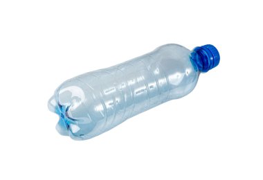 Blue Plastic Bottle Isolated, Empty Plastic Bottle, Global Pollution Concept, Water Pet Bottles on White Background