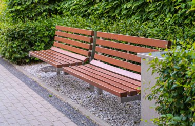 New Modern Bench in Park, Outdoor City Mimarlık, Wooden Benches, Outdoor Chair, Urban Public Mobilya, Empty Plank Seat, Comforable Bench in Recreation Area