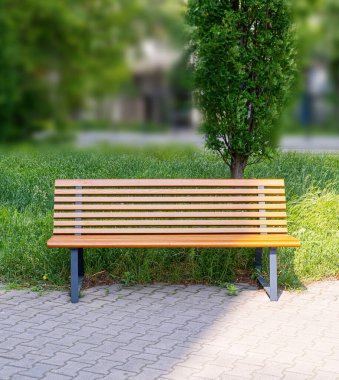 New Modern Bench in Park, Outdoor City Mimarlık, Wooden Benches, Outdoor Chair, Urban Public Mobilya, Empty Plank Seat, Comforable Bench in Recreation Area