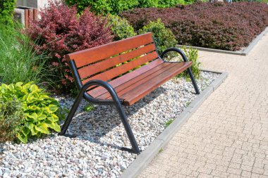 New Modern Bench in Park, Outdoor City Mimarlık, Wooden Benches, Outdoor Chair, Urban Public Mobilya, Empty Plank Seat, Comforable Bench in Recreation Area