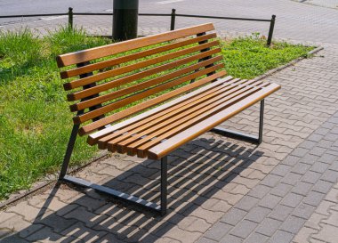 New Modern Bench in Park, Outdoor City Mimarlık, Wooden Benches, Outdoor Chair, Urban Public Mobilya, Empty Plank Seat, Comforable Bench in Recreation Area