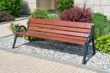 New Modern Bench in Park, Outdoor City Mimarlık, Wooden Benches, Outdoor Chair, Urban Public Mobilya, Empty Plank Seat, Comforable Bench in Recreation Area