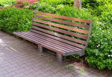 New Modern Bench in Park, Outdoor City Mimarlık, Wooden Benches, Outdoor Chair, Urban Public Mobilya, Empty Plank Seat, Comforable Bench in Recreation Area