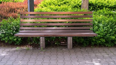 New Modern Bench in Park, Outdoor City Mimarlık, Wooden Benches, Outdoor Chair, Urban Public Mobilya, Empty Plank Seat, Comforable Bench in Recreation Area