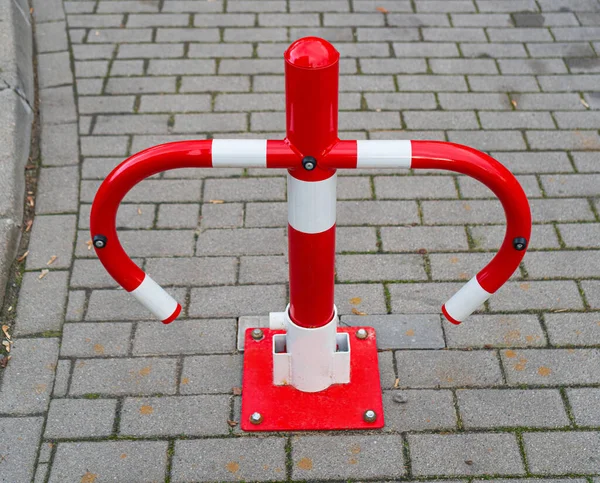 Folding Iron Barrier Prevents Parking Red Metal Parking Barrier Outdoor — Zdjęcie stockowe