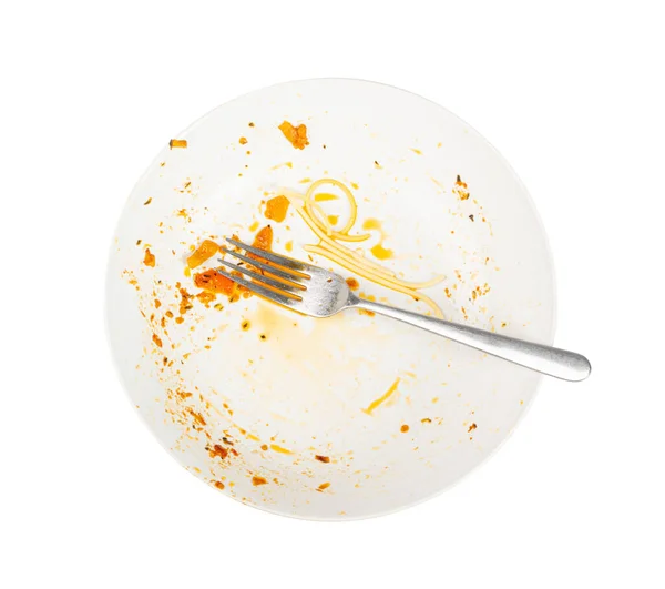 Dirty Plate Isolated Empty Bowl Dinner Finished Lunch Leftover Pasta — Stock Photo, Image