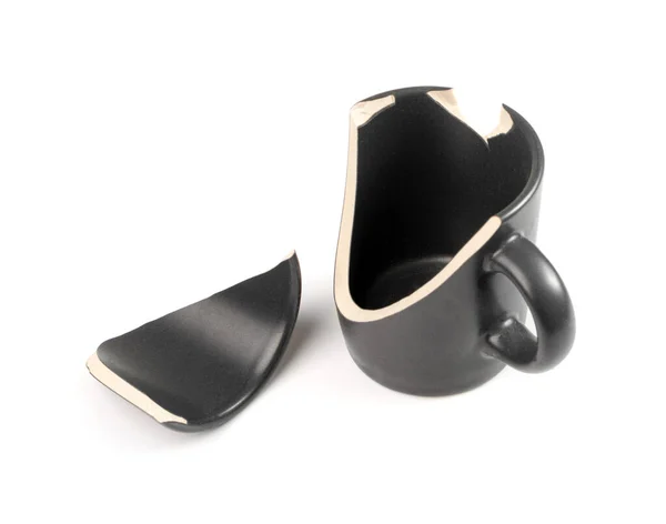 Broken Mug Isolated Black Ceramic Cup Pieces Smashed Teacup Careless — стокове фото