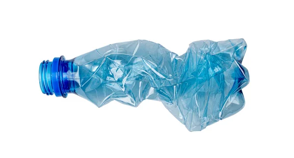 Blue Empty Plastic Bottle Isolated Crumpled Plastic Bottle Global Pollution — Fotografia de Stock