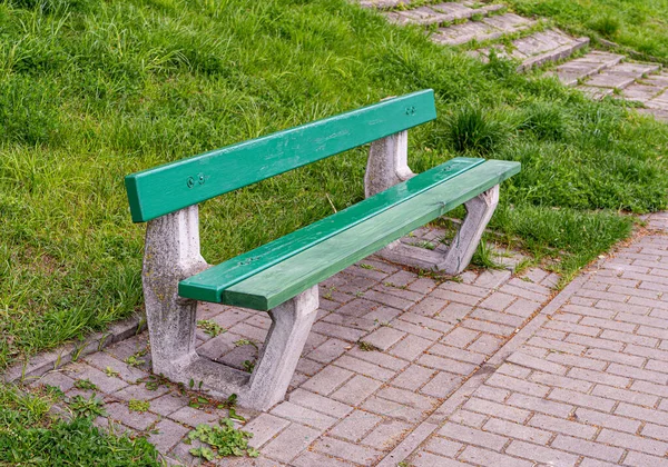 Old Wooden Bench Park Outdoor City Architecture Green Wooden Benches — Stock Photo, Image
