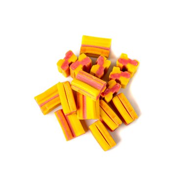 Sakız Küpleri Çiğneme Küpü İzole, Meyve Rengi Sakız Seti, Beyaz Arkaplanda Tatlı Pembe Sakız