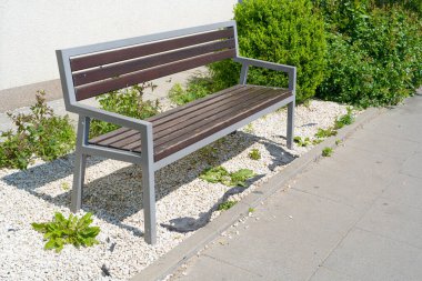 New Modern Bench in Park, Outdoor City Mimarlık, Wooden Benches, Outdoor Chair, Urban Public Mobilya, Empty Plank Seat, Comforable Bench in Recreation Area