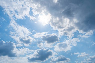 Beyaz Bulutlu Mavi Gökyüzü, Güneşli Bulutlu Gökyüzü Doku Arkaplanı, Yumuşak Bulutlar Şablonu, Mavi Hava 'da Metin İçin Fotokopi Uzayı ile Sunny Cumulus