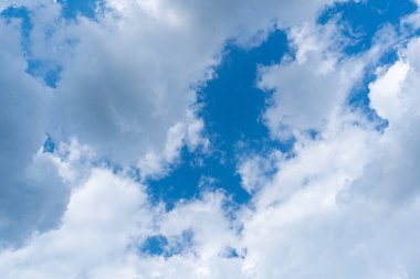 Beyaz Bulutlu Mavi Gökyüzü, Güneşli Bulutlu Gökyüzü Doku Arkaplanı, Yumuşak Bulutlar Şablonu, Mavi Hava 'da Metin İçin Fotokopi Uzayı ile Sunny Cumulus