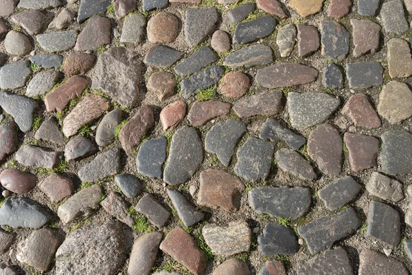 Eski Taş Asfalt Döşeme Arkaplanı Antik Granit Kaldırım Yolu Şablonu — Stok fotoğraf