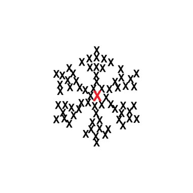 X Simgelerinden Yapılmış Noel Kar Tanesi Şekli. X İşaretleri ve Xmas Kar Tanesi Silueti, Yeni Yıl Konsepti