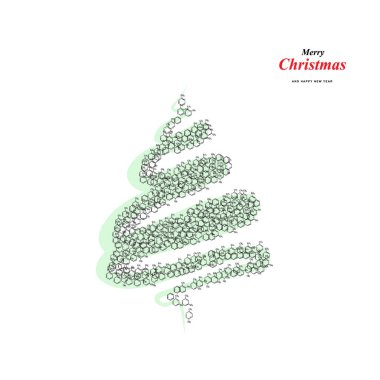 Benzen Methyl Grubu Molekül Formülü Simgelerinden Yapılan Noel Ağacı Şekli, Aromatik Hidrokarbon Kimya Formülü Sembolleri Xmas Spruce Silüeti, Kutlama Kartı