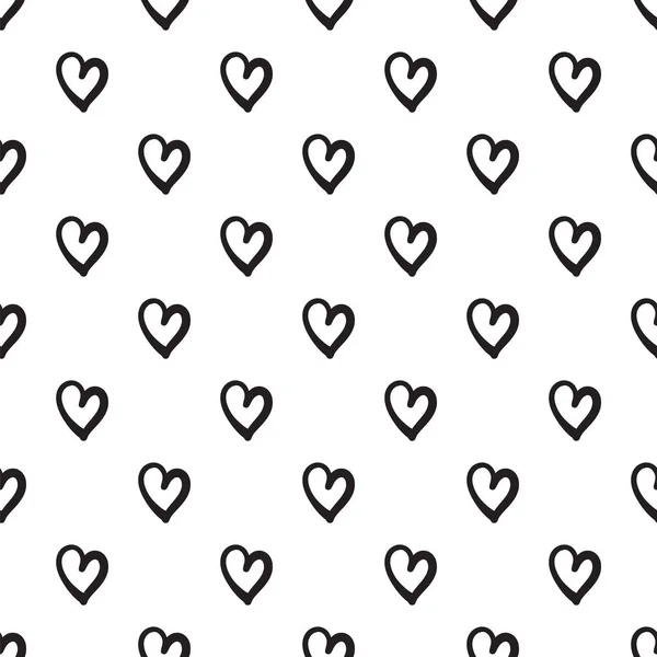 Handgetekend Hart Naadloos Patroon Love Doodle Tile Schetsborstel Harten Zwart — Stockvector