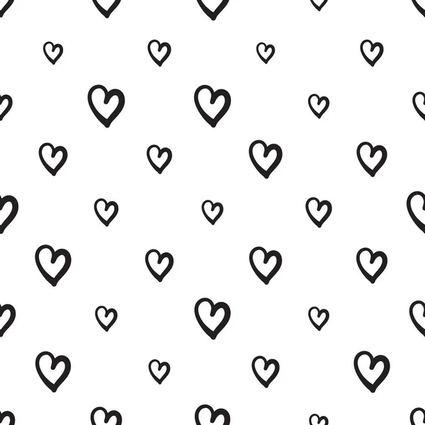Handgetekend Hart Naadloos Patroon Love Doodle Tile Schetsborstel Harten Zwart — Stockvector