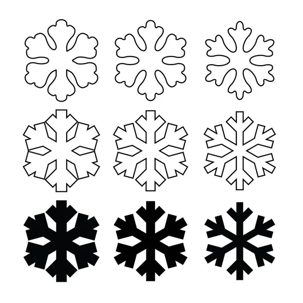 Набір Піктограм Сніжинки Мінімальний Символ Снігу Знак Сніжинки Сніжинки Зимового — стоковий вектор