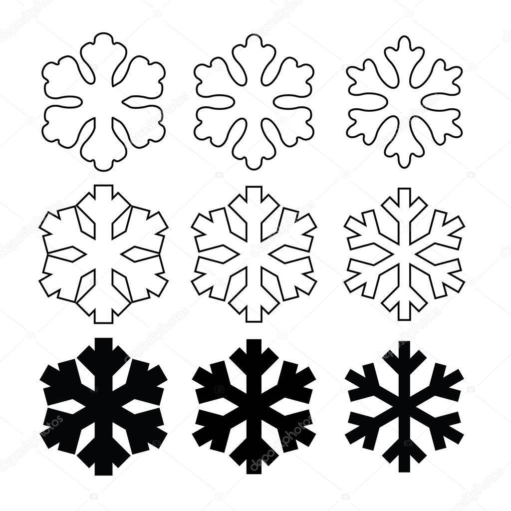 Snowflake Icon Set, Minimal Snow Symbol, Snow Flake Sign, Snowflakes for Winter Design and Christmas Decoration, Ice Crystal Flakes, Snowflakes Vector Illustration