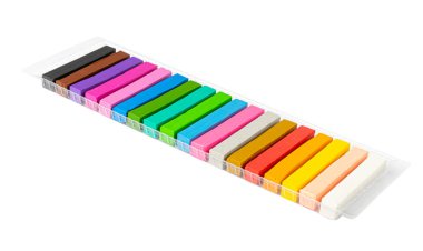 Yeni Plastik Kutu İzole Edildi, Clay Pieces Paketleme, Yaratıcılık Modelleme Materyali, Clay Dough, Beyaz Arkaplanda Plastikler, Kırpma Yolu