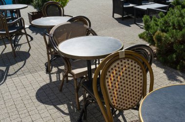 Sokak Restoranı Masası, Boş Kafe Masaları, Bistro Koltuğu, Bar Terası, Açık Restoranlar, Kafeterya, Trattoria, Şehir Kahve Dükkanları Mobilyası, Yaz Caddesi Masası