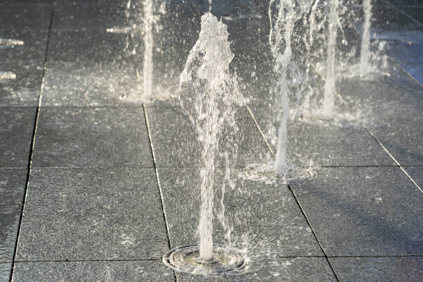 Fountain Water Texture Background, Falling Fresh Fountain Jets, Waterfall Splash Pattern, Summer Park Waterfalls Motion, Artificial Park Stream, Hot in City Concept, Fountain Water Texture Background