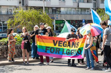 Varşova, Polonya, 15 Haziran 2024: Lgbtq gurur geçidi, lgbt gökkuşağı bayrakları, renkli karnaval kalabalığı, gey hoşgörü festivali, özgürlük ve aşk sembolü, mutlu eğlence ortamı, editoryal görüntü