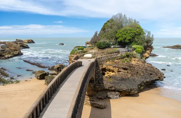 stock image Biarritz, France, April 18, 2024: Biarritz Atlantic Ocean Coast, Famous Bridge View, Spring in France editorial Image