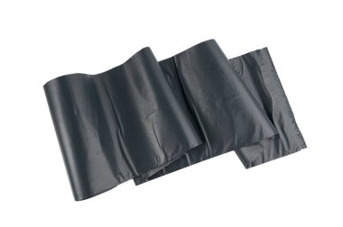 Garbage Bag Roll Isolated. Trash Package, New Rolled Plastic Bin Bags, Black Polyethylene Waste Container on White Background