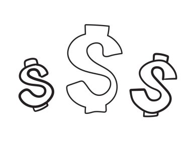 El çizimi dolar ikonu, Amerikan para birimi işareti, Amerikan para sembolü, dolar mürekkebi çizimi, fiyat vektör çizimi, döviz çizimi, küresel para birimi piyasa konsepti