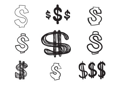 El çizimi dolar ikonu, Amerikan para birimi işareti, Amerikan para sembolü, dolar mürekkebi çizimi, fiyat vektör çizimi, döviz çizimi, küresel para birimi piyasa konsepti