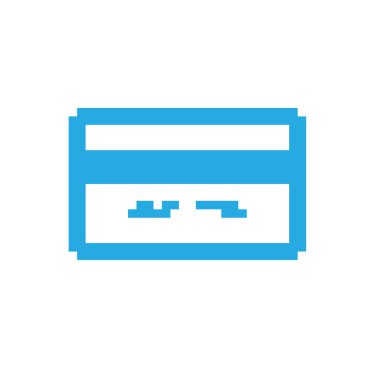 Kredi kartı piksel simgesi, 8 bit ödeme illüstrasyonu, eski tarz mavi bankacılık sembolü, basit piksel banka kartı çizimi