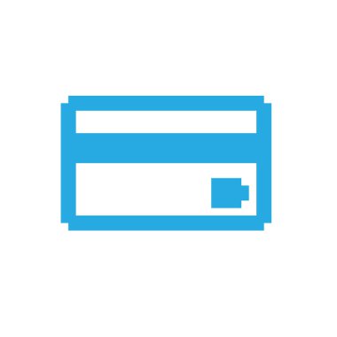 Kredi kartı piksel simgesi, 8 bit ödeme illüstrasyonu, eski tarz mavi bankacılık sembolü, basit piksel banka kartı çizimi