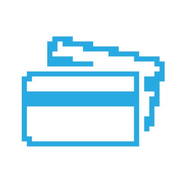 Kredi kartı piksel simgesi, 8 bit ödeme illüstrasyonu, eski tarz mavi bankacılık sembolü, basit piksel banka kartı çizimi