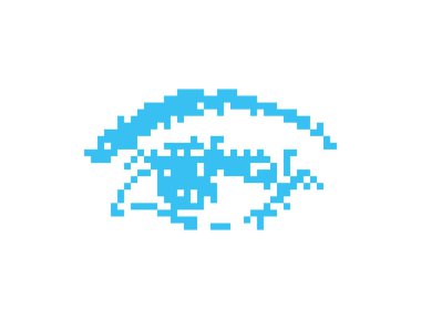 Piksel sanat göz ikonu, 8 bit retro stil insan gözü, basit bilgisayar sembolü, vizyon mozaik pikseller göz tasarımı