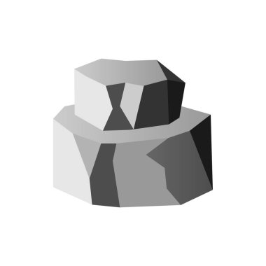 Büyük kaya kürsüsü düz ikonu. Katı demir cevheri sembolü, gri granit kaidesi, tek bir kırık beton karikatür vektör çizimi beyaz arka planda izole edilmiş.