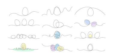 Tek çizgi yumurta, el çizimi aralıksız tek çizgi Paskalya sembolü, minimalist bir çizgi sanat yumurtaları şekli, vektör çizimi