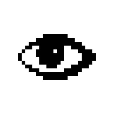 Piksel sanat göz ikonu, 8 bit retro stil insan gözü, basit bilgisayar sembolü, vizyon mozaik pikseller göz tasarımı