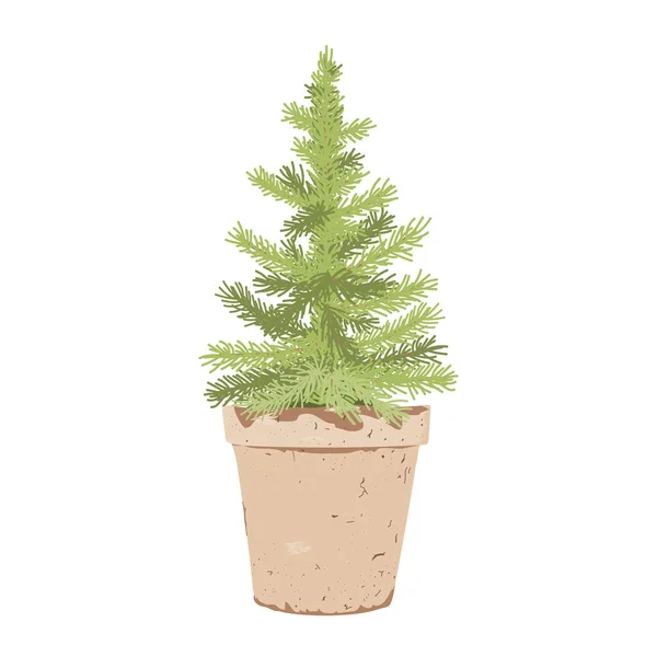 Árvore Natal Isolada Sobre Fundo Branco Pinheiro Abeto Vaso Ilustração — Vetor de Stock