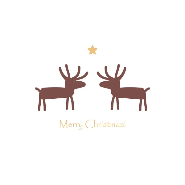 Dos Ciervos Alce Estrella Feliz Tarjeta Navidad Puede También Utilizado — Vector de stock