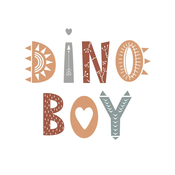 스칸디나비아 Dino Boy 포스터 스티커 개념에 고립된 아이콘 메시지 — 스톡 벡터