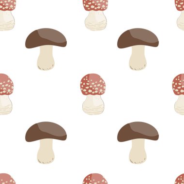 Retro mantarlı kusursuz desen. Yenilebilir ve tarımsal sihirli mantarları uçurabilir. Çizgi film bebek yuvası geçmişi